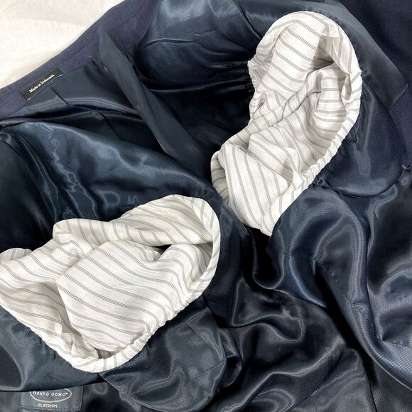 Pronto Uomo Platinum Wool Blazer Navy Blue 2 Vent 48 50 L Executive Fit - Picture 15 of 16